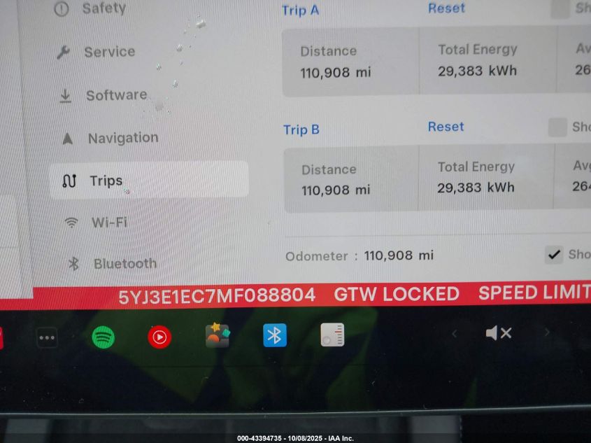 2021 Tesla Model 3 Performance Dual Motor All-Wheel Drive VIN: 5YJ3E1EC7MF088804 Lot: 43394735