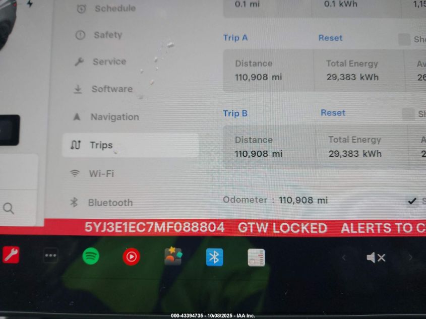 2021 Tesla Model 3 Performance Dual Motor All-Wheel Drive VIN: 5YJ3E1EC7MF088804 Lot: 43394735