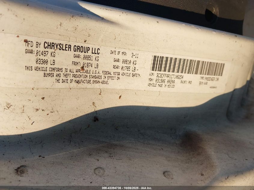 2012 Fiat 500 Pop VIN: 3C3CFFAR1CT106254 Lot: 43394736