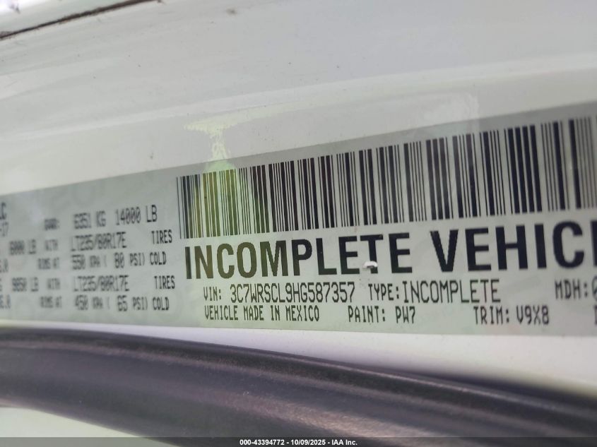 2017 Ram 3500 Chassis Tradesman/Slt/Laramie VIN: 3C7WRSCL9HG587357 Lot: 43394772