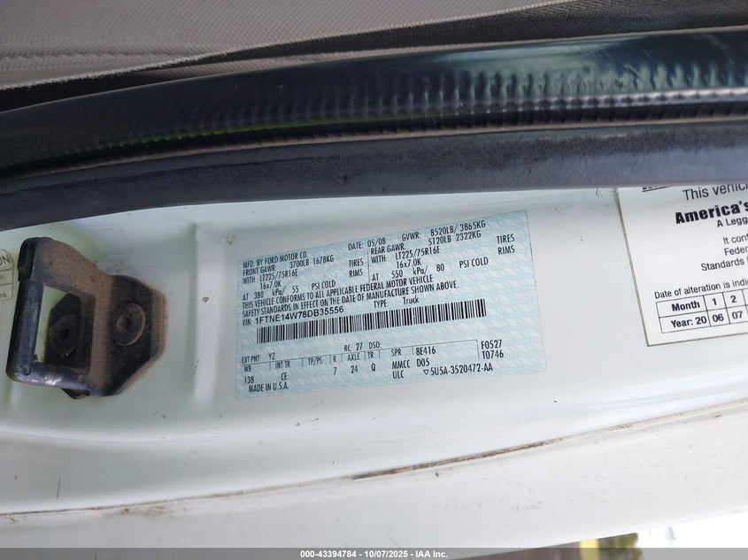 2008 Ford E-150 Commercial/Recreational VIN: 1FTNE14W78DB35556 Lot: 43394784