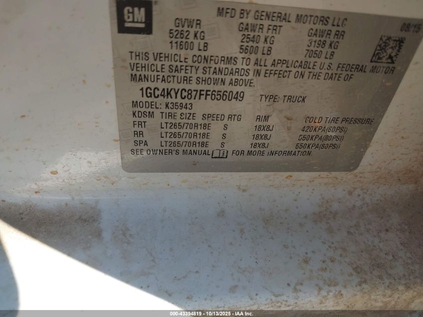 2015 Chevrolet Silverado 3500Hd Wt VIN: 1GC4KYC87FF656049 Lot: 43394819