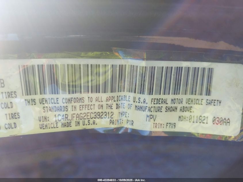 2014 Jeep Grand Cherokee Laredo VIN: 1C4RJFAG2EC392312 Lot: 43394833