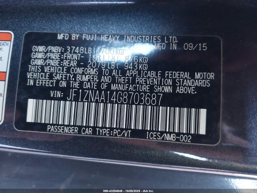 2016 Scion Fr-S VIN: JF1ZNAA14G8703687 Lot: 43394846