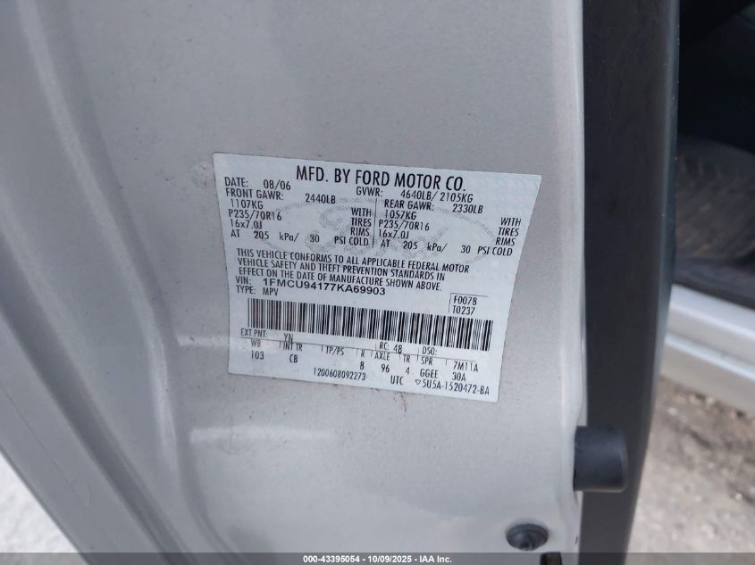 2007 Ford Escape Limited VIN: 1FMCU94177KA69903 Lot: 43395054