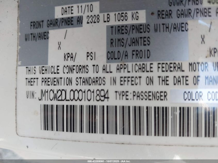 2012 Mazda Mazda5 Grand Touring VIN: JM1CW2DL0C0101894 Lot: 43395060