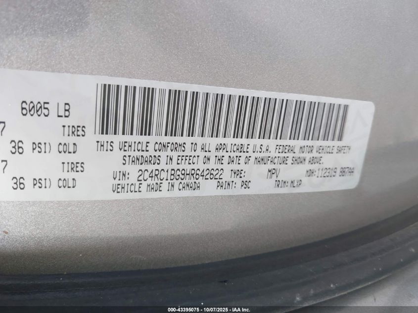 2017 Chrysler Pacifica Touring-L VIN: 2C4RC1BG9HR642622 Lot: 43395075