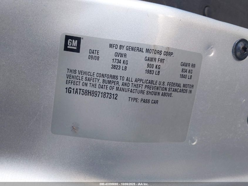 2009 Chevrolet Cobalt Lt VIN: 1G1AT58H897187312 Lot: 43395080