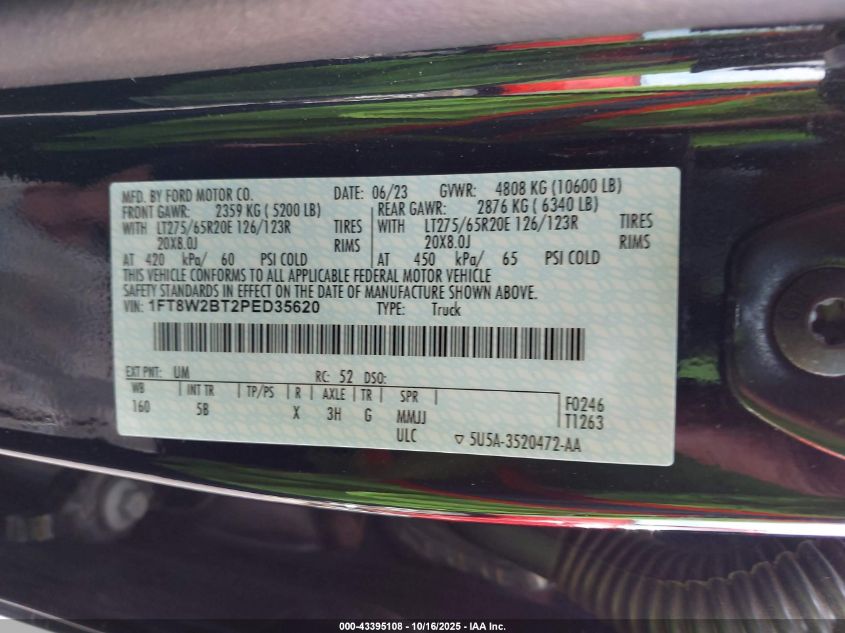 2023 Ford F-250 Lariat VIN: 1FT8W2BT2PED35620 Lot: 43395108