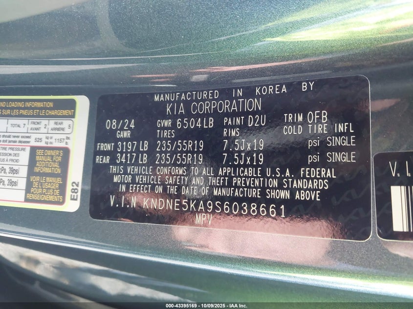 2025 KIA CARNIVAL MPV HYBRID SX PRESTIGE KNDNE5KA9S6038661