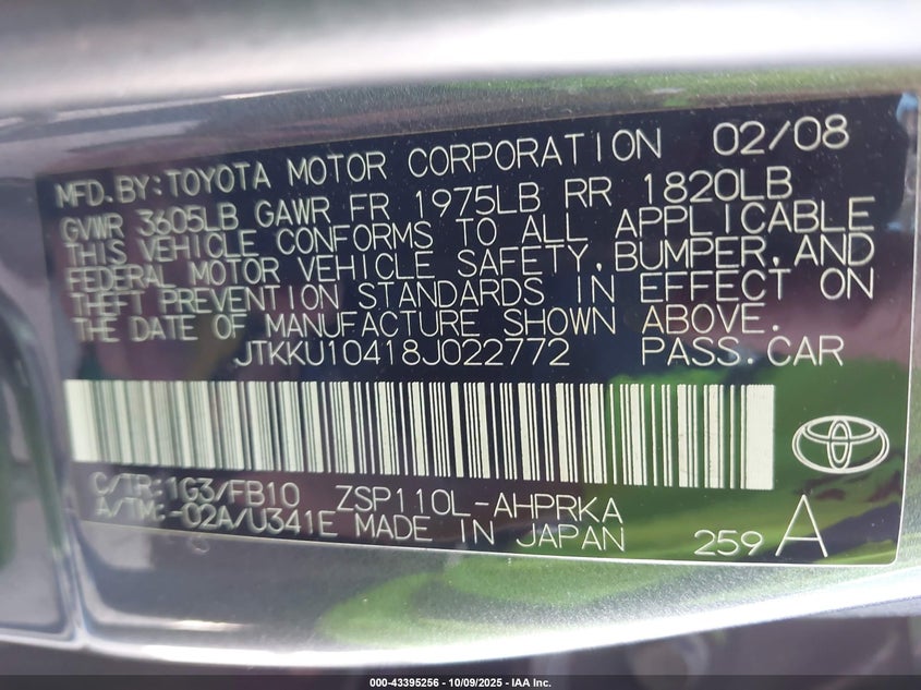 2008 Scion Xd VIN: JTKKU10418J022772 Lot: 43395256