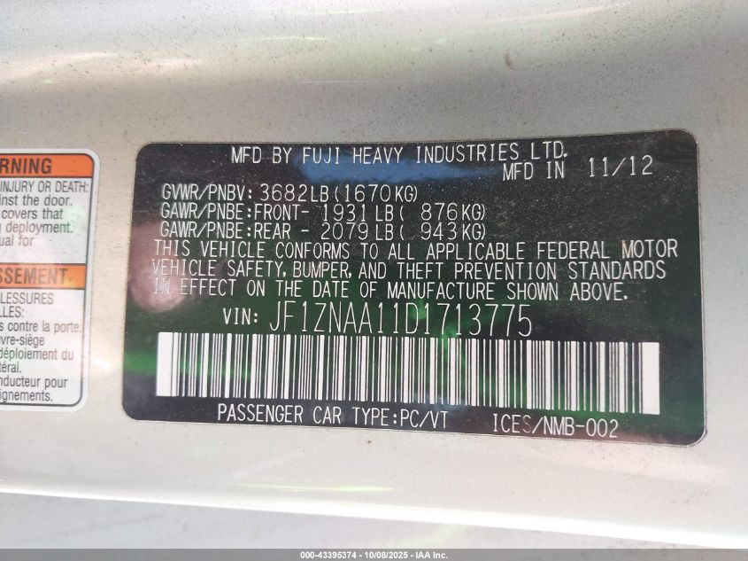 2013 Scion Fr-S VIN: JF1ZNAA11D1713775 Lot: 43395374
