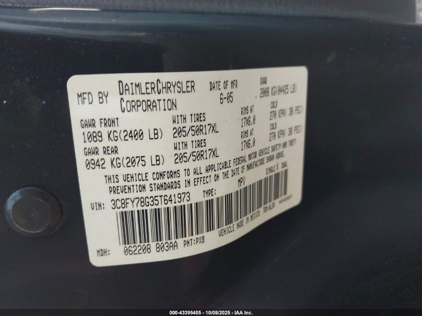 2005 Chrysler Pt Cruiser Gt VIN: 3C8FY78G35T641973 Lot: 43395405