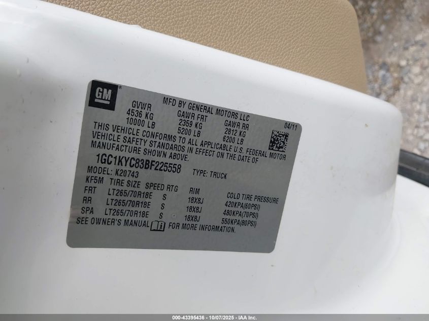 2011 Chevrolet Silverado 2500Hd Ltz VIN: 1GC1KYC83BF225558 Lot: 43395436
