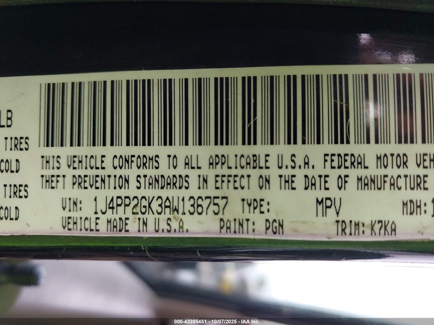 2010 Jeep Liberty Sport VIN: 1J4PP2GK3AW136757 Lot: 43395451