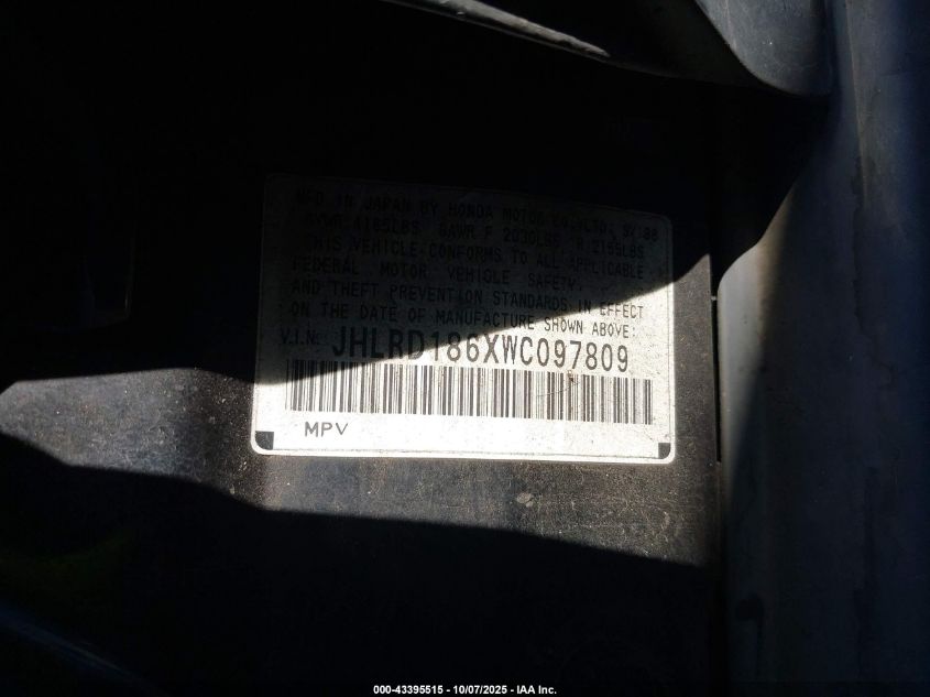 1998 Honda Cr-V Ex VIN: JHLRD186XWC097809 Lot: 43395515