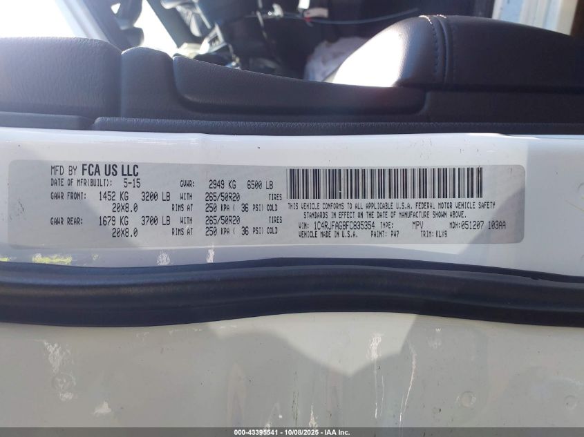 2015 Jeep Grand Cherokee Altitude VIN: 1C4RJFAG8FC835354 Lot: 43395541