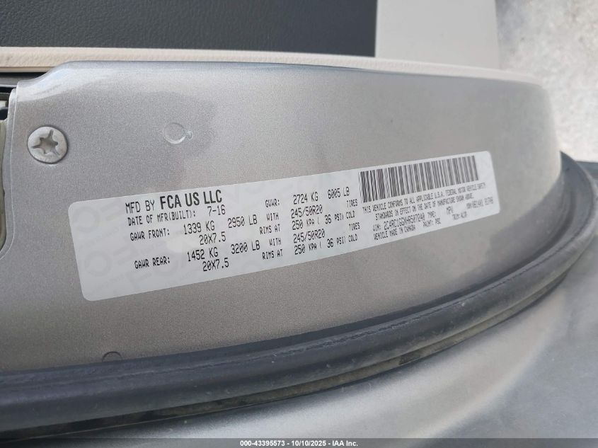 2017 Chrysler Pacifica Limited VIN: 2C4RC1GGXHR507240 Lot: 43395573