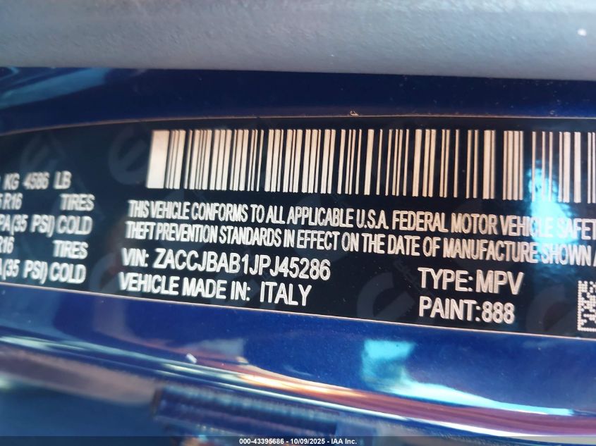 2018 Jeep Renegade Sport 4X4 VIN: ZACCJBAB1JPJ45286 Lot: 43395686