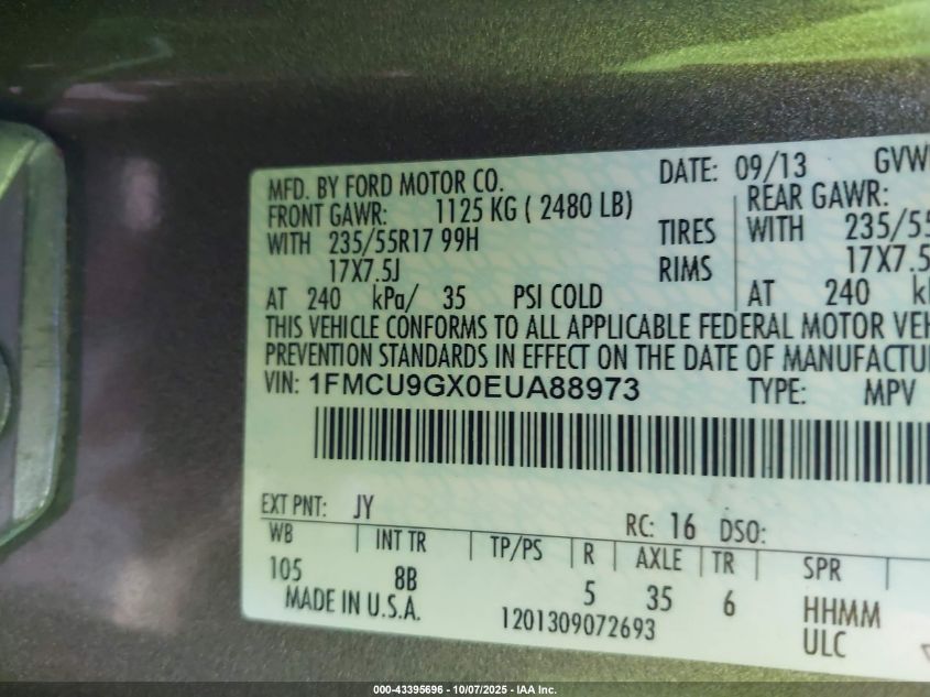 2014 Ford Escape Se VIN: 1FMCU9GX0EUA88973 Lot: 43395696