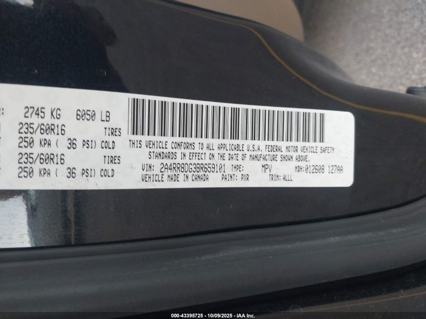 2011 Chrysler Town & Country Touring-L VIN: 2A4RR8DG3BR659101 Lot: 43395725