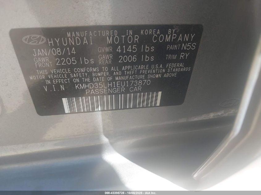 2014 Hyundai Elantra Gt VIN: KMHD35LH1EU173870 Lot: 43395728