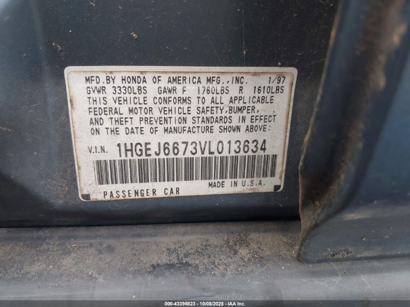 1997 Honda Civic Lx VIN: 1HGEJ6673VL013634 Lot: 43395823