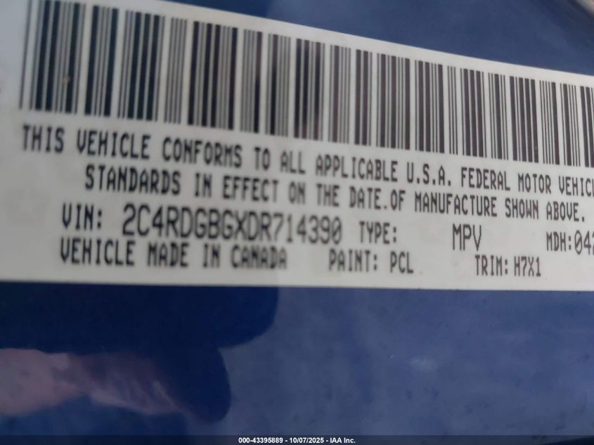 2013 Dodge Grand Caravan American Value Pkg VIN: 2C4RDGBGXDR714390 Lot: 43395889