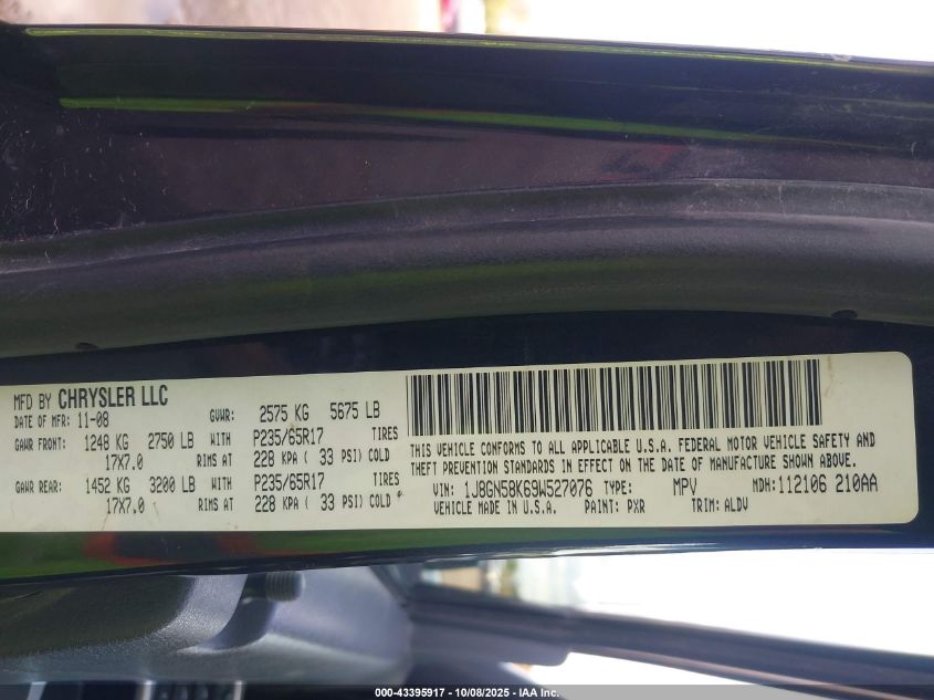 2009 Jeep Liberty Limited VIN: 1J8GN58K69W527076 Lot: 43395917