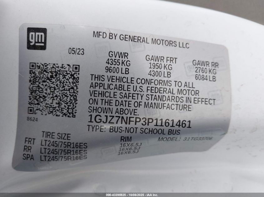 2023 GMC Savana Passenger Rwd 3500 Extended Wheelbase Ls VIN: 1GJZ7NFP3P1161461 Lot: 43395925