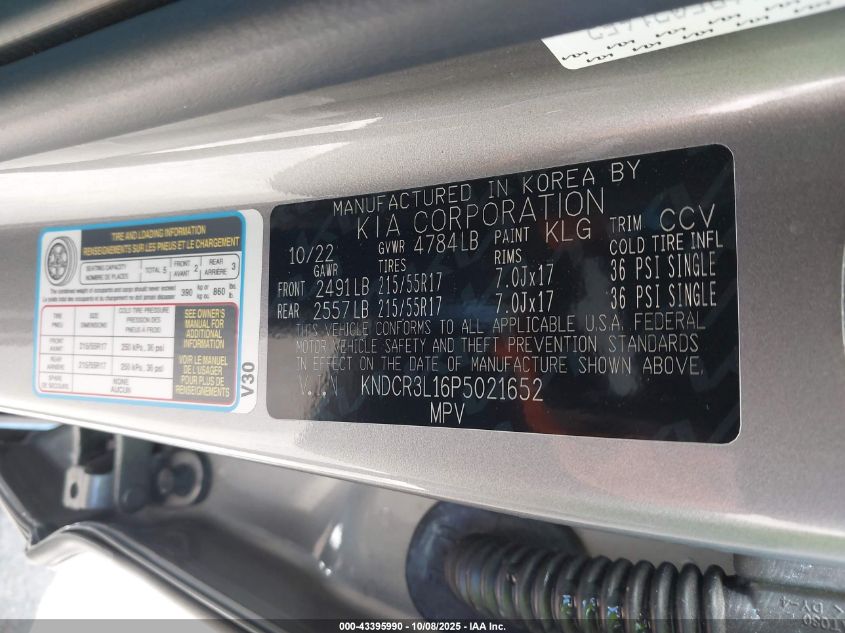 2023 Kia Niro Ev Wind VIN: KNDCR3L16P5021652 Lot: 43395990