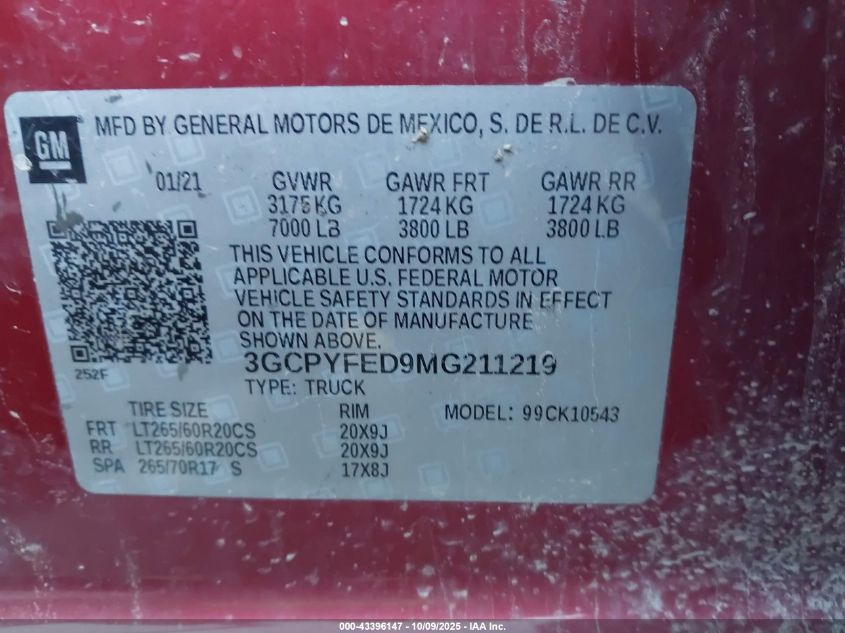 2021 Chevrolet Silverado 1500 4Wd Short Bed Lt Trail Boss VIN: 3GCPYFED9MG211219 Lot: 43396147