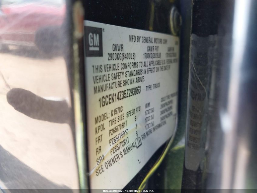 2005 Chevrolet Silverado 1500 Z71 VIN: 1GCEK14Z35Z293863 Lot: 43396232