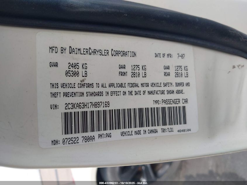 2007 Chrysler 300C VIN: 2C3KA63H17H897169 Lot: 43396233