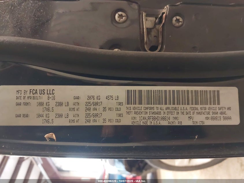 2017 Jeep Patriot Latitude 4X4 VIN: 1C4NJRFB8HD108614 Lot: 43396325