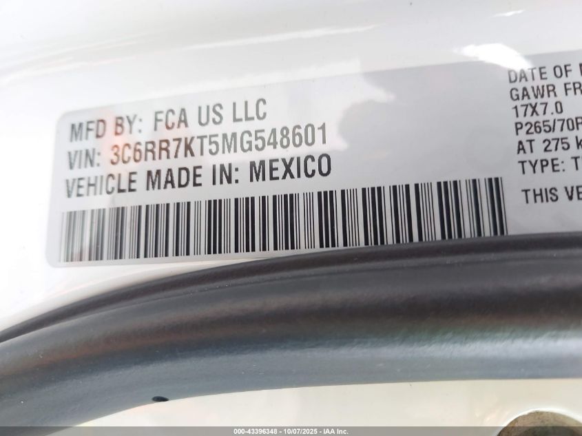 2021 Ram 1500 Classic Tradesman 4X4 5'7 Box VIN: 3C6RR7KT5MG548601 Lot: 43396348