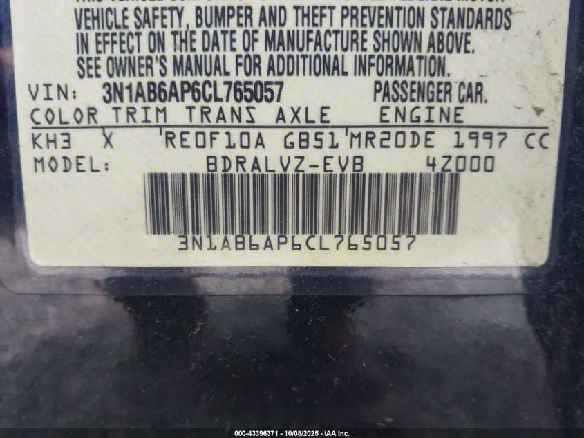 2012 Nissan Sentra 2.0 Sl VIN: 3N1AB6AP6CL765057 Lot: 43396371