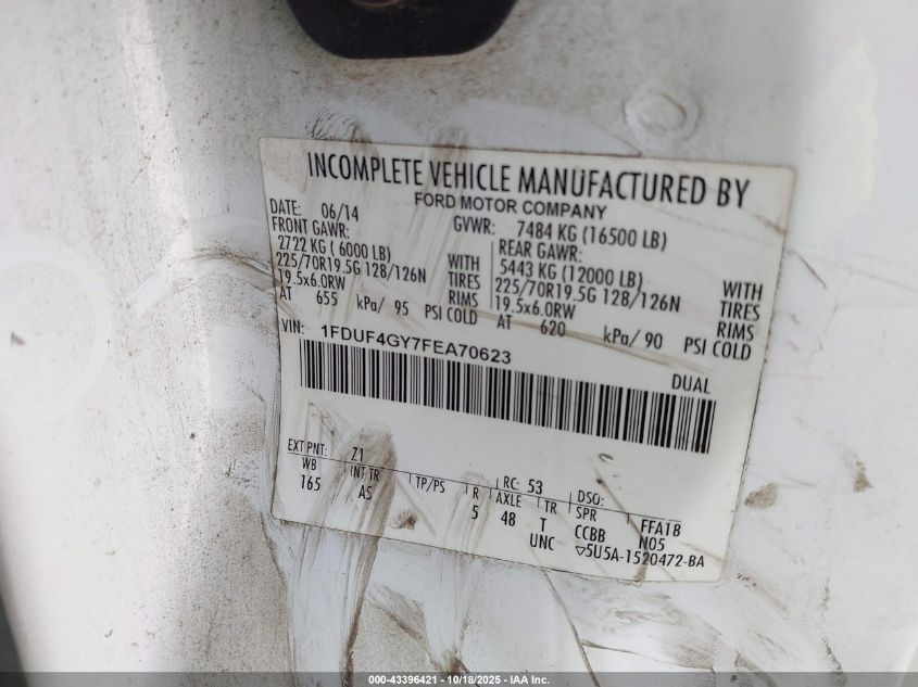 2015 Ford F-450 Chassis Xl VIN: 1FDUF4GY7FEA70623 Lot: 43396421