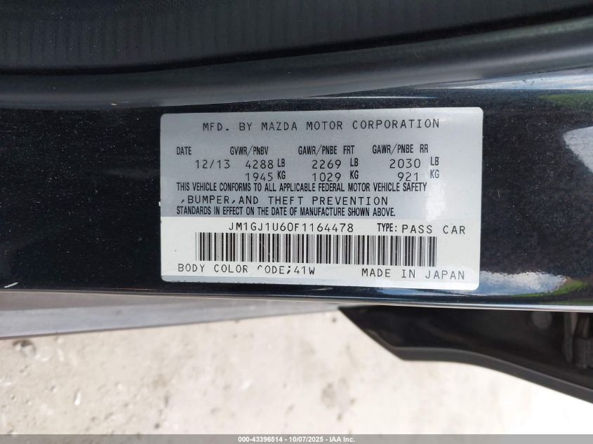 2015 Mazda Mazda6 I Sport VIN: JM1GJ1U60F1164478 Lot: 43396514
