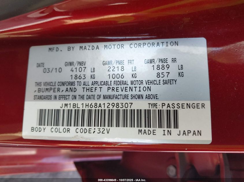 2010 Mazda Mazda3 S Sport VIN: JM1BL1H68A1298307 Lot: 43396649