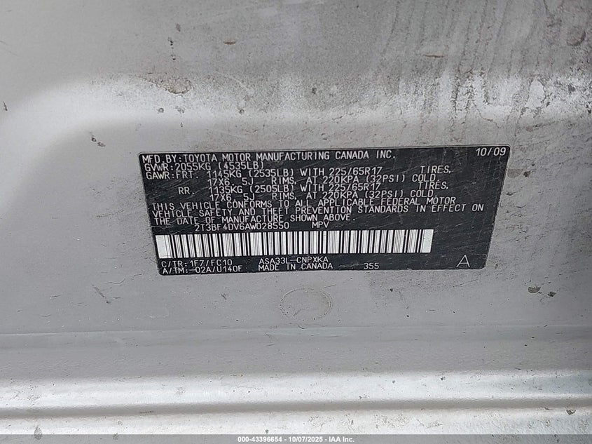 2010 Toyota Rav4 Newgener Rav4 VIN: 2T3BF4DV6AW028550 Lot: 11938597