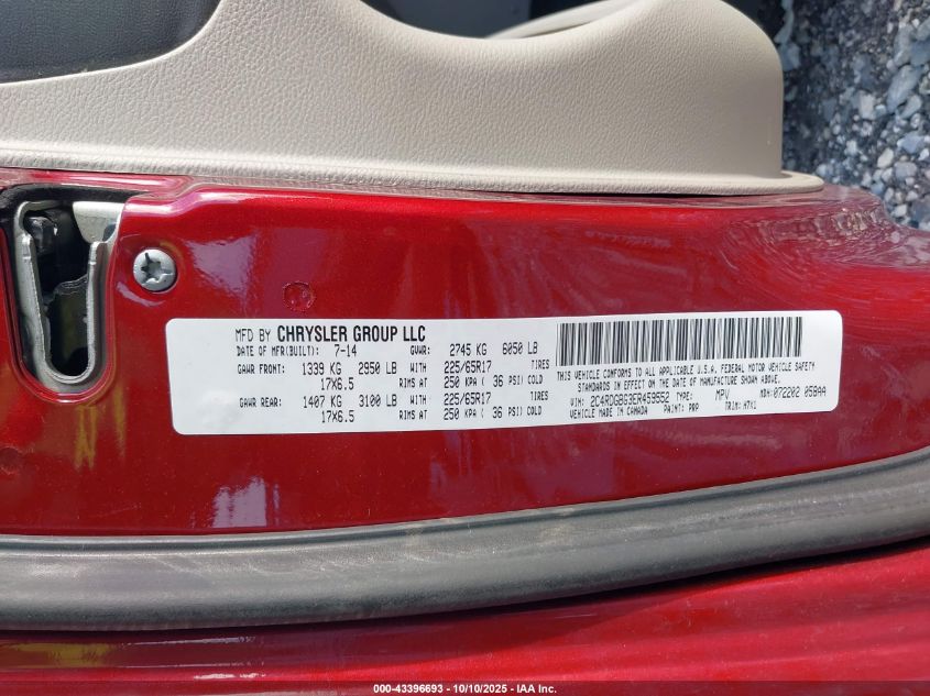 2014 Dodge Grand Caravan American Value Pkg VIN: 2C4RDGBG3ER459552 Lot: 43396693