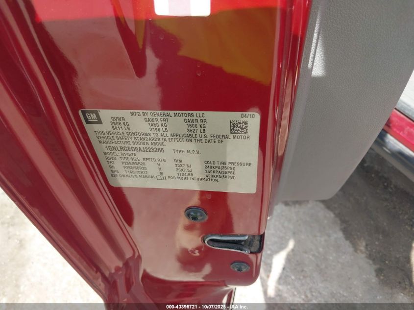 2010 Chevrolet Traverse Lt VIN: 1GNLRGED8AJ223266 Lot: 43396721