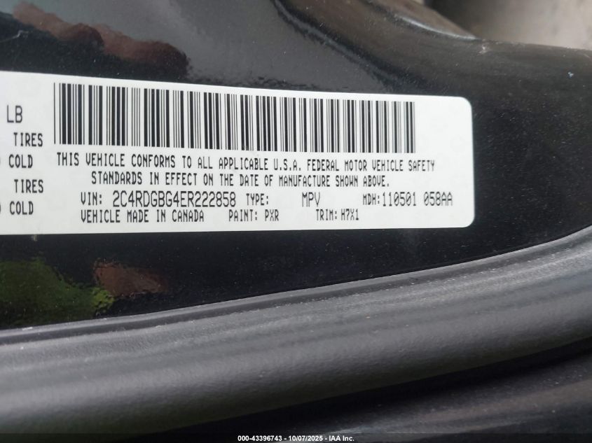 2014 Dodge Grand Caravan American Value Pkg VIN: 2C4RDGBG4ER222858 Lot: 43396743