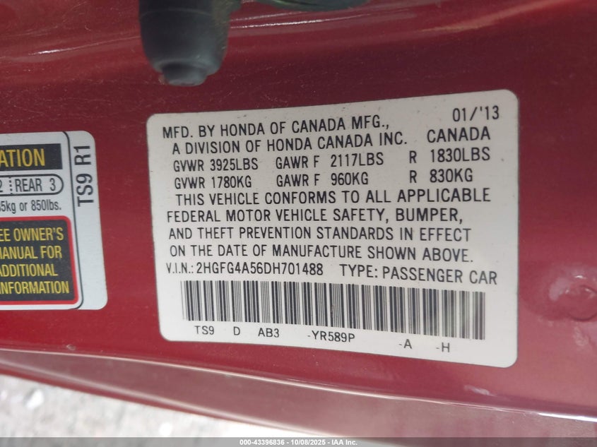 2013 HONDA CIVIC SI 2HGFG4A56DH701488