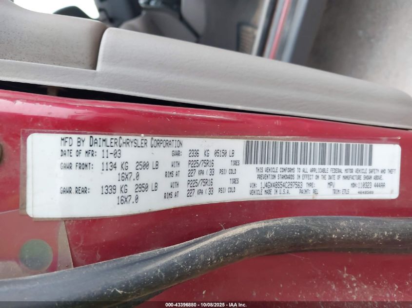 2004 Jeep Grand Cherokee Laredo VIN: 1J4GX48S54C297563 Lot: 43396880