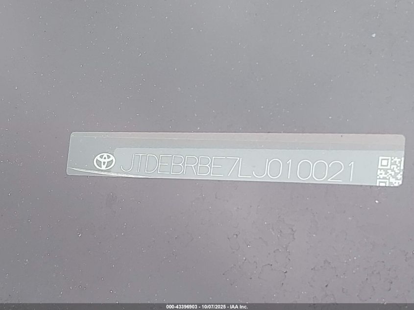 2020 Toyota Corolla Hybrid Le VIN: JTDEBRBE7LJ010021 Lot: 43396903