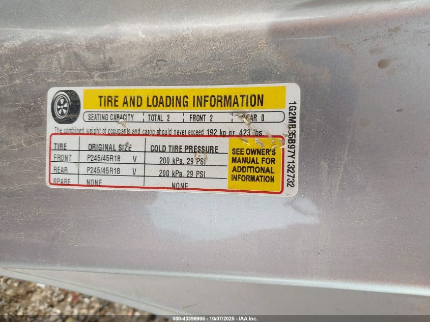 2007 Pontiac Solstice VIN: 1G2MB35B97Y132732 Lot: 43396988