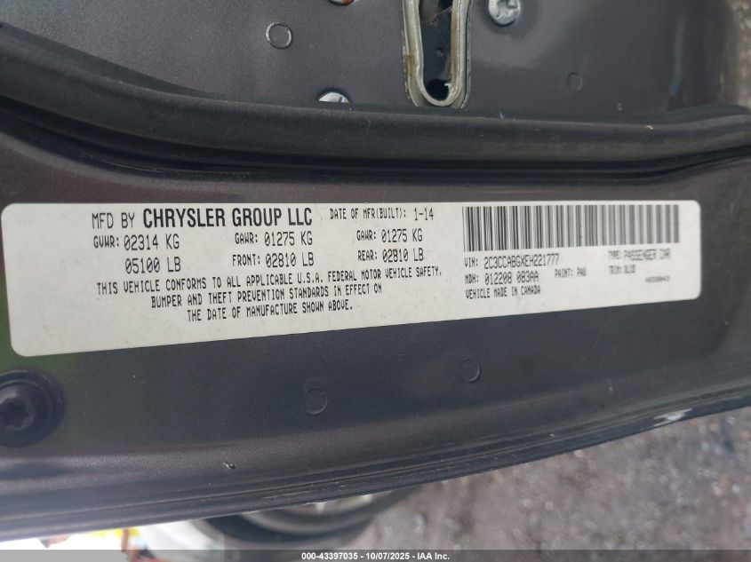 2014 Chrysler 300 300S VIN: 2C3CCABGXEH221777 Lot: 43397035