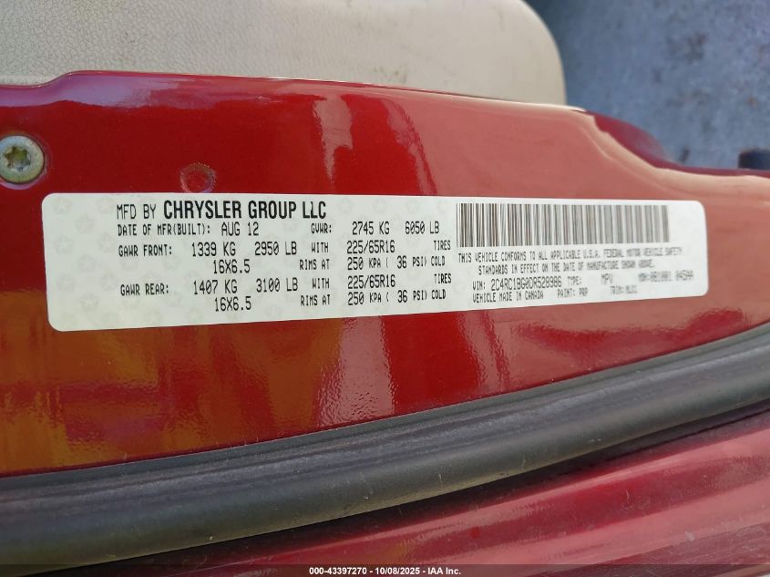 2013 Chrysler Town & Country Touring VIN: 2C4RC1BG0DR528986 Lot: 43397270